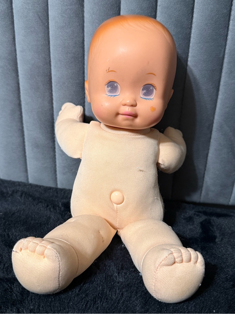 Vintage 1991 Mattel Baby Beans Soft Body Baby Doll Blue Eyes Cloth Plush Toy